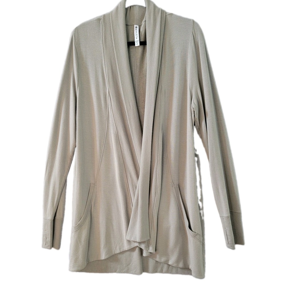 Athleta Pranayama Wrap Cardigan Sage Green Modal Blend Thumbholes Size M